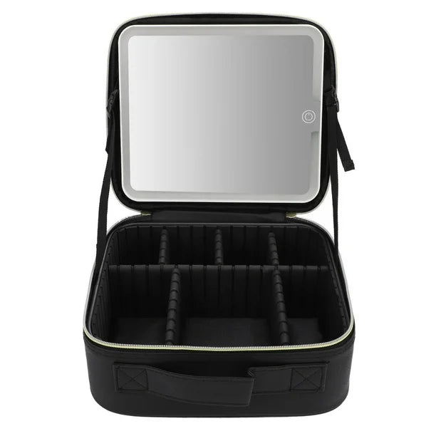 Bolsa de Maquillaje Portátil con Espejo y Luz LED
